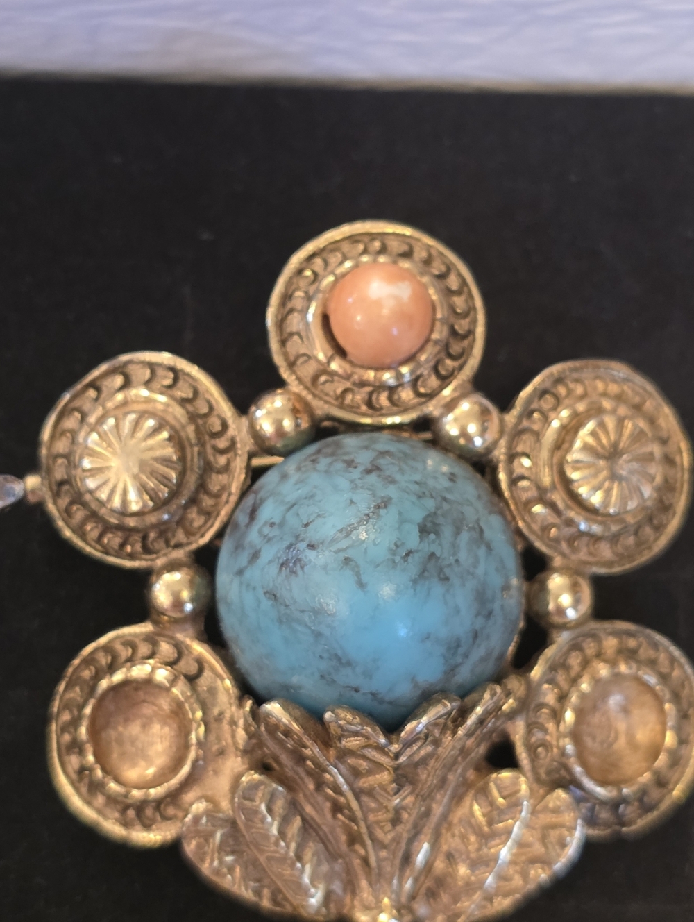 Vtg Art Deco Victorian Faux Turquoise Coral Chain Gold-Tone Tassel Brooch READ - Picture 5 of 14